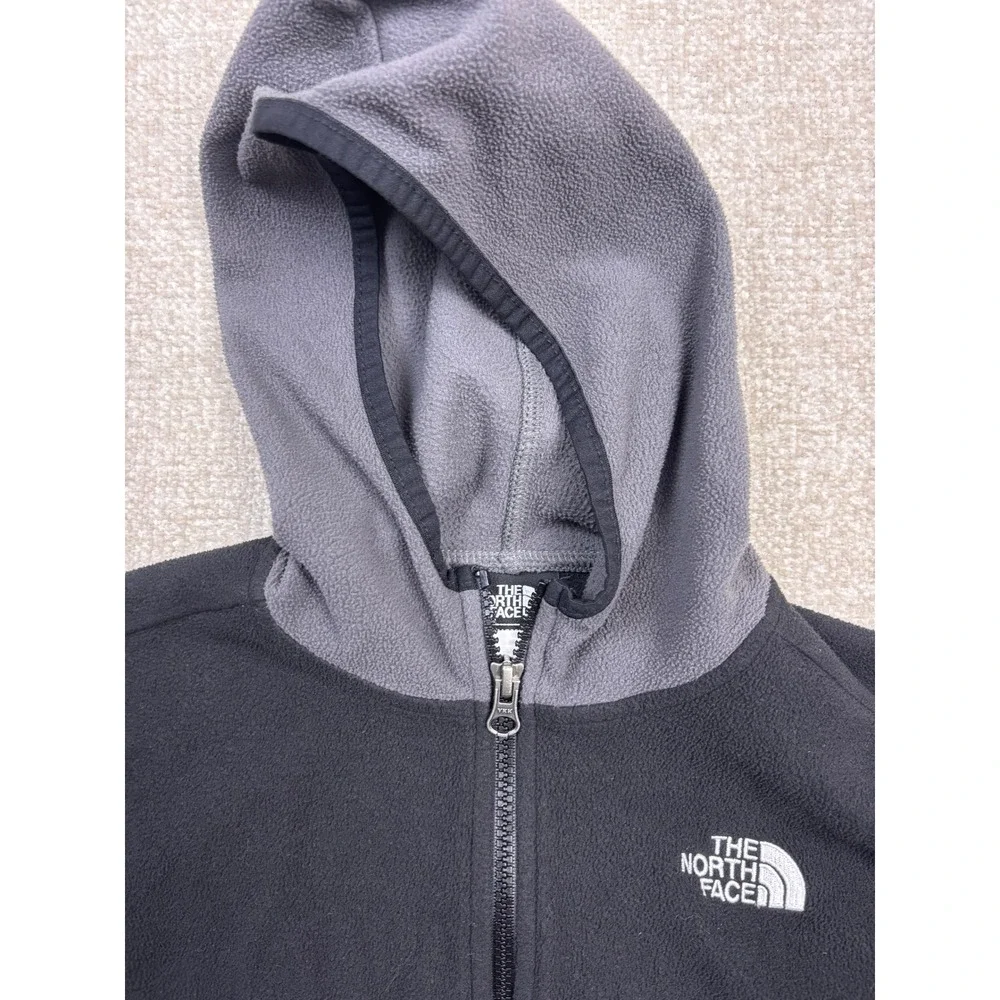 The North Face Boys Gray Black Colorblock Full Zip Fleece Hoodie Jacket XS